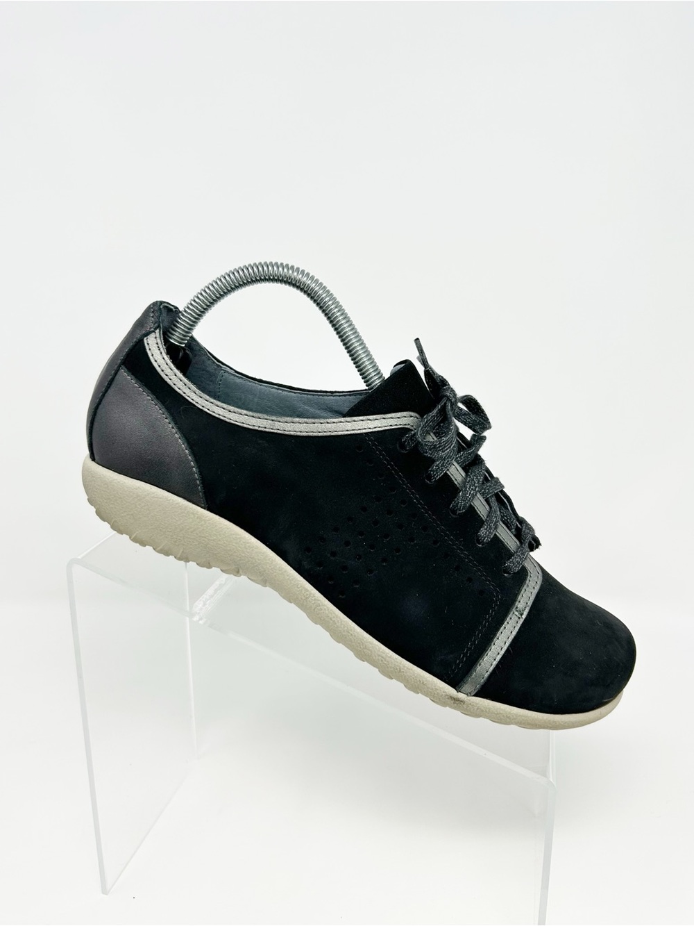 Naot Avena Womens Lace Up Comfort Oxford Shoes Black Gray Trim Flat Size 40